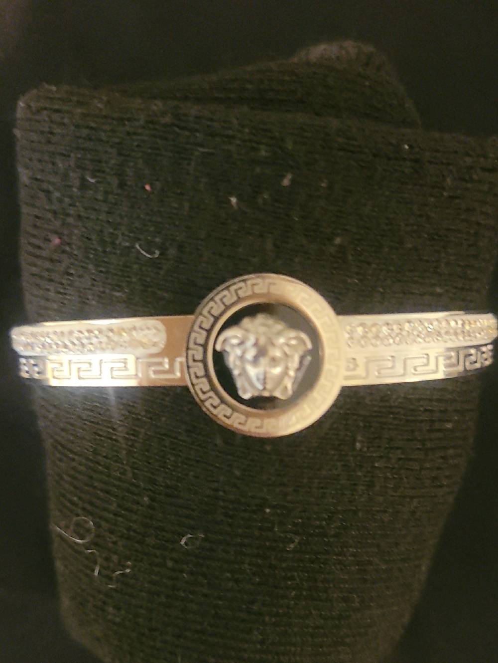 Versace Style Silver-Tone Medusa Emblem Bangle Bracelet